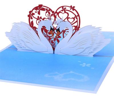 China Romantic America and Europe 3d Swan Map Paper Sculpture A Pair of Swans 3d Postcard Pops Up the Map for sale