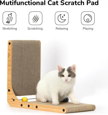 Κίνα ODM Cat Scratch Pad Καρτόνι L σχήμα Cat Scratcher με μπάλα παιχνιδάκι Catnip προς πώληση