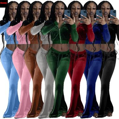 China Best Selling Fashion 2021 Fall Fashion Women's Sets QUICK DRY Long Sleeve Crop Top Two Piece Pant Suits Solid Color Pleuche Sweatsuit For Women for sale