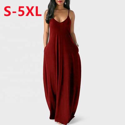 China 2021 Summer Breathable Hot Sale Plus Size Women's Long Dresses Fashion Casual Loose Pure Color Contracted Design Suspender Dress For Woman for sale