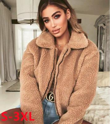 China 2021 Wholesale Women's Faux Fur Solid Color Breathable Jackets For Ladies With Turn Down Collar Zipper Shear Short Coats for sale