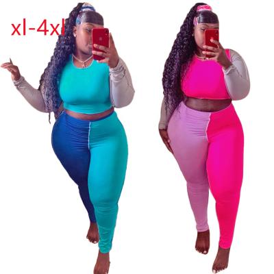 China 2021 hot sale women's breathable two-piece pants set multi-color stitching long sleeve patchwork for women fall plus size sets suits for sale