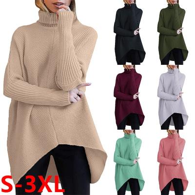 China 2022 Anti-Wrinkle Women Turtle Neck Bat Wing Sleeve Asymmetrical Long Knitted Tops Women's Pullover Sweaters for sale