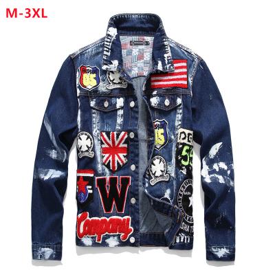 China 2021 hot sale flag multiple patch viable men's denim jackets hip hop hipster hipster coats casual punk blue man outwear unisex tops for men for sale