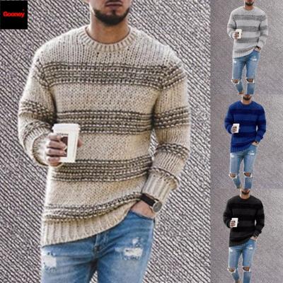 China Anti-Wrinkle 2021 Fashionable Striped Knitted Men's Pullover Sweaters For Men Designer Solid Color Sweater Man Autumn Winter for sale