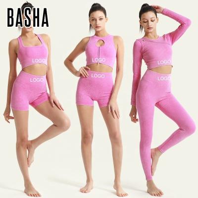 China 2023 BASHAsports Seamless Sportswear Women's Action Shorts Breathable Gym Fitness Carrier Sports Bra Set Women's Yoga Sports Fabric Customized for sale