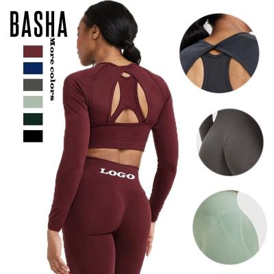 China BASHAsports Breathable 2023 Newest Seamless Cavity Long Sleeve Elastic Gaiters Butt Crac! crack! tights gym fitness sets women clothing for sale