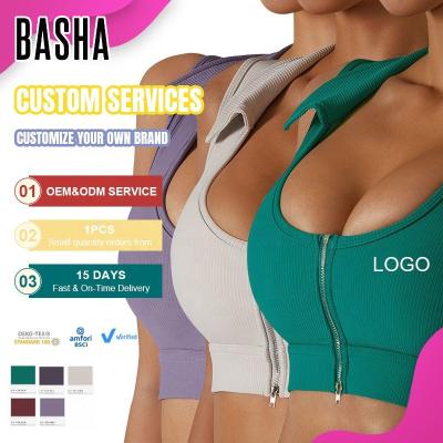 China BASHASports OEM Bra Women's Clothing Yoga Bra Antibacterial Training Tops Seamless Front Zip Impact Gym Fitness Wear Workout Bra Plus Size High for sale