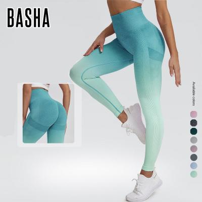 China BASHAsports 2023 Breathable Custom Logo High Elasticity Seamless Pants Gradient Dyed Yoga Clothes Sports Fitness Gaiters Butt Lifting for sale