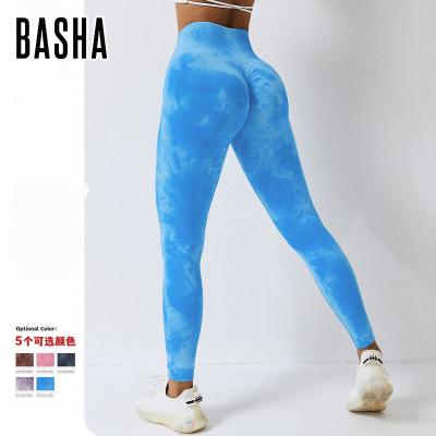 China Custom Logo BASHAsports 2023 Breathable Tie Dye Sports Quick Dry Buttocks Fitness Lifting Yoga Pants High Waist Fitness Gaiters for sale