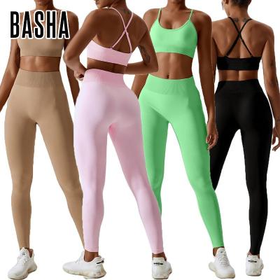 China BASHAsports 2023 Antibacterial Custom Seamless Yoga Sets Workout Equipments For Women Sports Bra Leggings Sports Clothes Plus Size Yoga Sets for sale