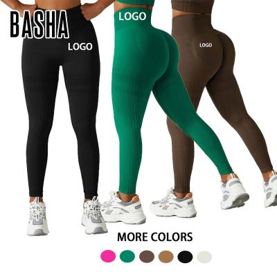 China BASHAsports antibacterial 2023 active gaiters yoga models crack! crack! New Women Girls High Waist Solid Color Fitness Seamless Back for sale