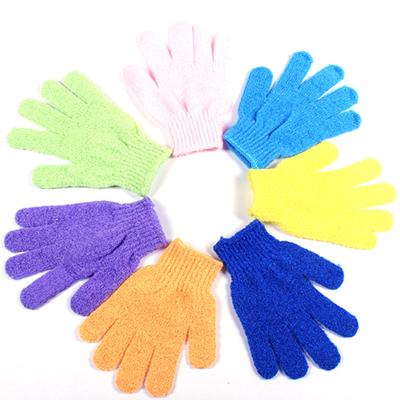 China EXFOLIATE Five Fingers Body Scrubber Custom Nylon Massage Glove Skin Remover Body Scrubber Dead Shower Exfoliator Gloves Exfoliating Bath Gloves for sale