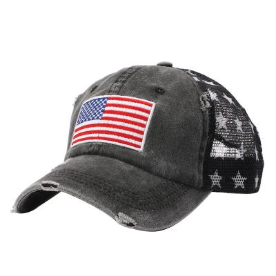 China JOINT American Baseball Caps Washed USA Flags Stars Mesh Cap Sunshade Party Hat USA Distressed Cowboy Hats for sale