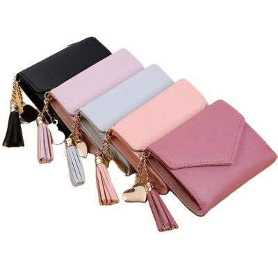 China Waterproof 2022 Women's Tassel Coin Purse Purse Card Holder PU Leather Women's Purses Bag Women's Short Purse Wallet for sale