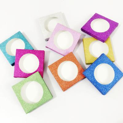 China Thick Cheap Price Different Color Glitter Paper Square Mink Eyelash Packaging Box With Circle Window for sale