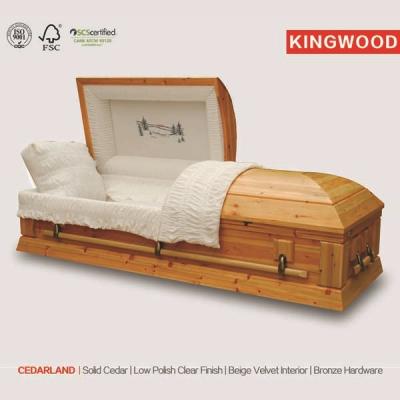 China CEDARLAND Style Solid Wood American Funeral Casket With Casket Lowering Device for sale