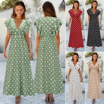 China Dry cleaning 2022 women's deep spring dress beach vacation dress / summer V-neck long for sale