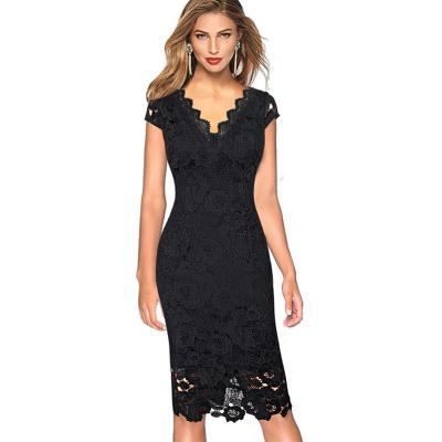 China Vintage Washable Ladies Deep V-Neckline Sashes Floral Lace Evening Dress for sale