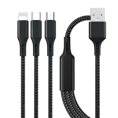 China wholesale 3A nylon braided fast charging micro type-c universal data one charging 3 in 1 usb cable for sale