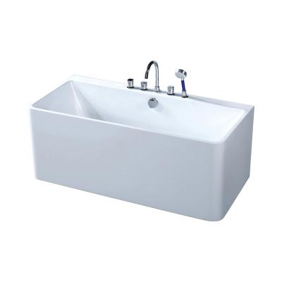 China Freestanding Contemporary Design Easy To Install Acrylic Freestanding Bathtub Soaking Tub With Drain And Minimalist Linear Design Overflow for sale