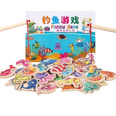 China Wooden Magnetic Fishing Game Toys New Released Hot Selling Wooden Kids Marine Fish Cognition Educational Toys for sale