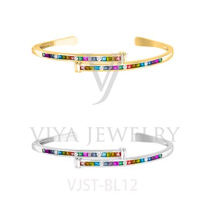 China BOHEMIA Fashion Rainbow Trendy Zircon Bracelets Opening Jewelry For Women Cuff Bracelets Women Copper Accessories for sale