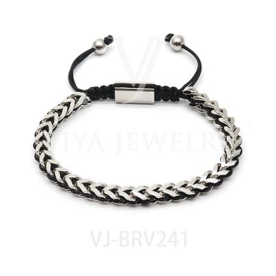 China Wholesale High Quality Casual/Sporting Adjustable Braided Rope Loose Strand Length Stainless Steel Men's Bracelet Making for sale