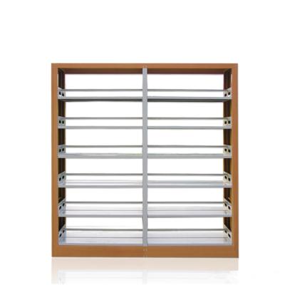 China Strong Heavy Duty Metal Double Side Metal Bookcase Shelf Environmental Modern Bookcases For School Library for sale