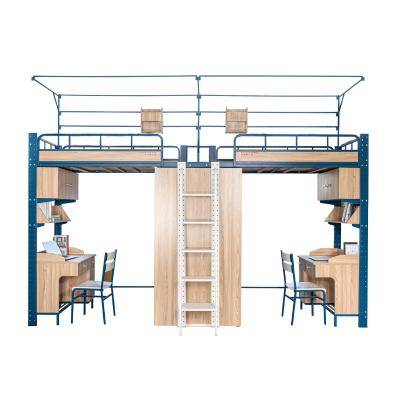 China Contemporary Metal Stable Tube Frame Wooden Dorm Bunk Bed Sale With Desk Chair for sale