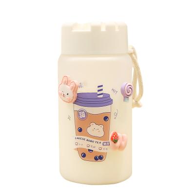 China 400Ml Sustainable Frosted Cartoon Cute Portable Strap Cup Kids Plastic Girl Outdoor Travel Water Bottle for sale