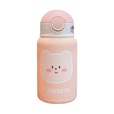 China Cute Viable Cartoon Bear Kids Silicone Sleeve Strap Travel Stainless Steel Portable Outdoor Vacuum Thermos for sale