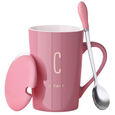 China Viable Modern Creative Simple Unpatterned Letters 420ML Home Ceramic Mug With Spoon Lid for sale