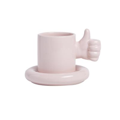 China Viable modern creative ceramic personality thumb and foot shape handle cup saucer set for sale