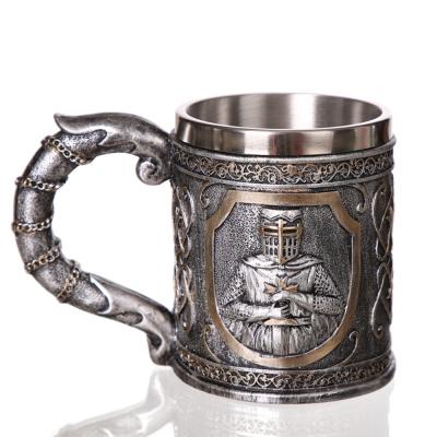 China Resin Viable Attacks Stainless Steel Fly Dragon Drinking Mug 3D Vintage Coffee Copo Birthday Gift Dragon Spine Tankard Medieval Royal for sale