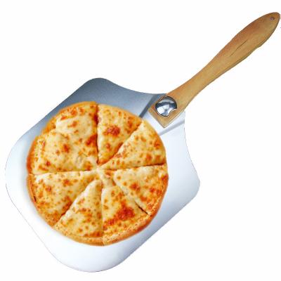 China Professional Viable Pizza Tools Shovel To Platter Aluminum Metal Pizza Peel Shovel With Detachable Oak Wood Handle for sale