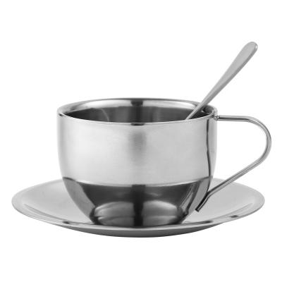 China Durable Simple European Style Unpatterned Double-Layer Insulated Stainless Steel Coffee Cup Saucer Set for sale