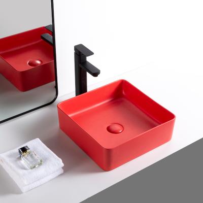 China New Next Square Bathroom Toilet Sink Modern Matte Red Wash Basin for sale