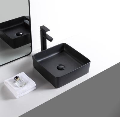 China Modern Square Ceramic Porcelain Matte Black Lavatory Art Basin Bathroom Sink for sale