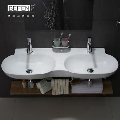 China Cheap Modern Bathroom Sanitary Ware Dining Oval One Piece Wash Basin Double Wall Hung Basin for sale