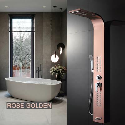 China Modern Thermostatic Shower Panel Waterproof Shower Wall Panels Rose Waterproof Shower Panel Gold for sale