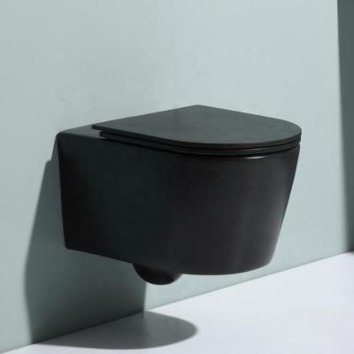 China Modern Concealed Cistern Hotel Two Pieces Of Matte Black Rimless Toilet Wall WC Sanitary Ware Blow for sale