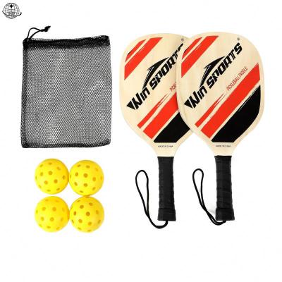 China Pine Wood Factory Custom 2 Person Wooden Pickleball Paddle Set New Style USAPA Approved Pickleball Paddle Set Includes 2 Paddles and 4 Balls for sale