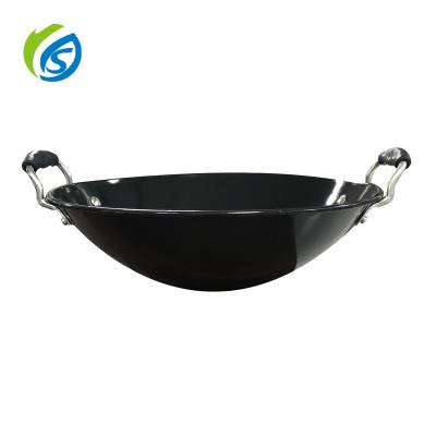 China Sustainable Hot Sale Sizes Cook Frying Wok Pan Porcelain Enamel Bakelite Binaural Rolled-eage Wok for sale