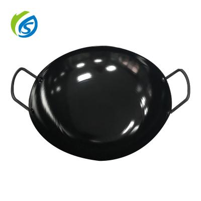 China Sustainable Hot Selling Sizes Cooking Frying Wok Pan Porcelain Enamel Binaural Flat-eage Wok for sale