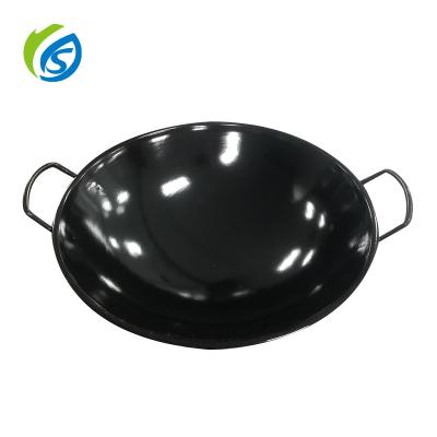 China Sustainable Manufacturer Direct 0.6mm Iron Wok Without Coating Physica Porcelain Enamel Welding Rolled-eage Wok for sale