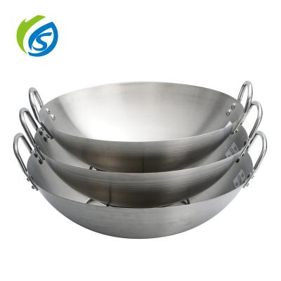 China Sustainable Widely Used Quality Chinese Binaural Gunwale Wok Pan Wok With Double Handles Large for sale