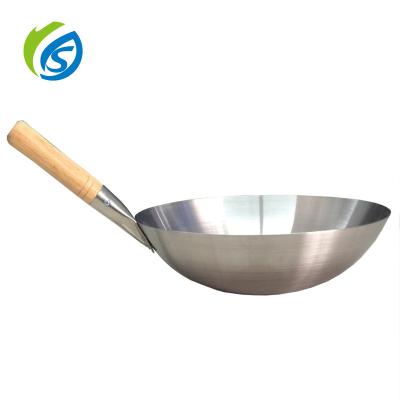 China Sustainable Wooden Handle Gunwale Stainless Steel Wok With Single Stainless Steel Handle for sale