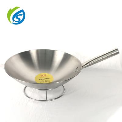 China Sustainable Steel Handle Stainless Steel Wok With Single Stainless Steel Handle for sale