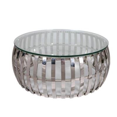 China Coffee table OEM hot sale polished stainless steel modern style round coffee table with new bending tempered glass chair metal tube for sale